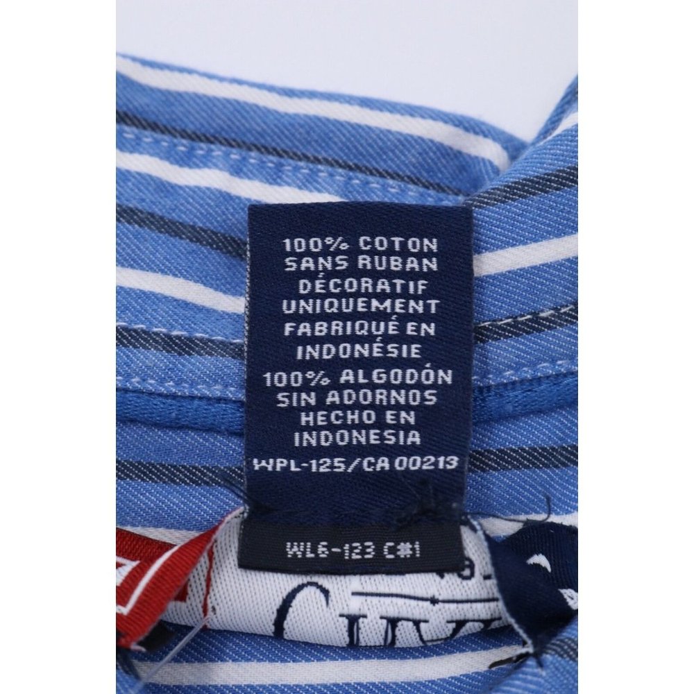 Chaps Large Dress Shirt Blue White Striped L Button Down Front Oxford Top LG VTG - Picture 10 of 11